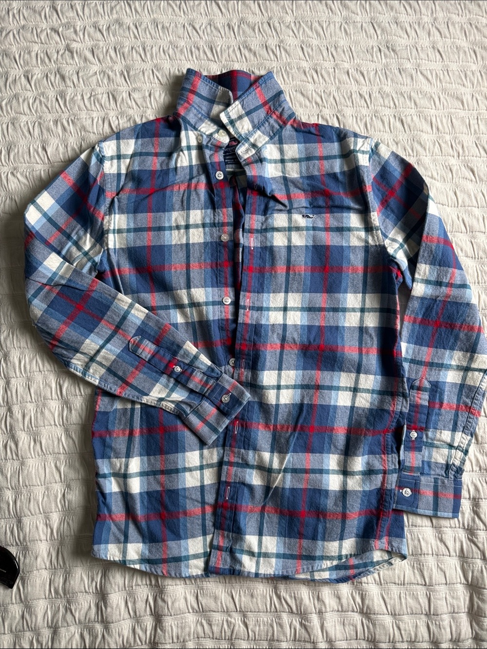 Vineyard Vines Blue, White & Red Plaid Button-Down Flannel Whale Shirt Shirt, 16